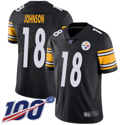 Men Pittsburgh Steelers Football #18 Limited Black Diontae Johnson Home 100th Season Vapor Untouchable Nike NFL Jersey